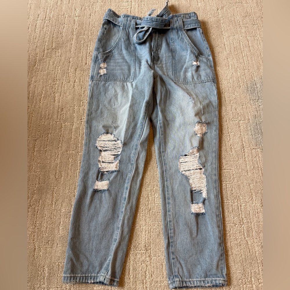 Vervet Distressed, Belted Blue Jeans for Women